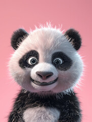 Fototapeta premium 3D portrait of a cute panda on a pink background