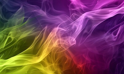 Fototapeta premium Vivid abstract digital art with flowing smoke and bright violet, lime, and tangerine colors, forming an engaging background..
