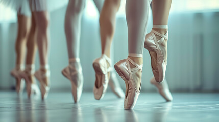 Feet of ballet dancers, showcasing graceful and precise movements