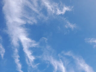 The blue sky decorated with thin white clouds forms an abstract object