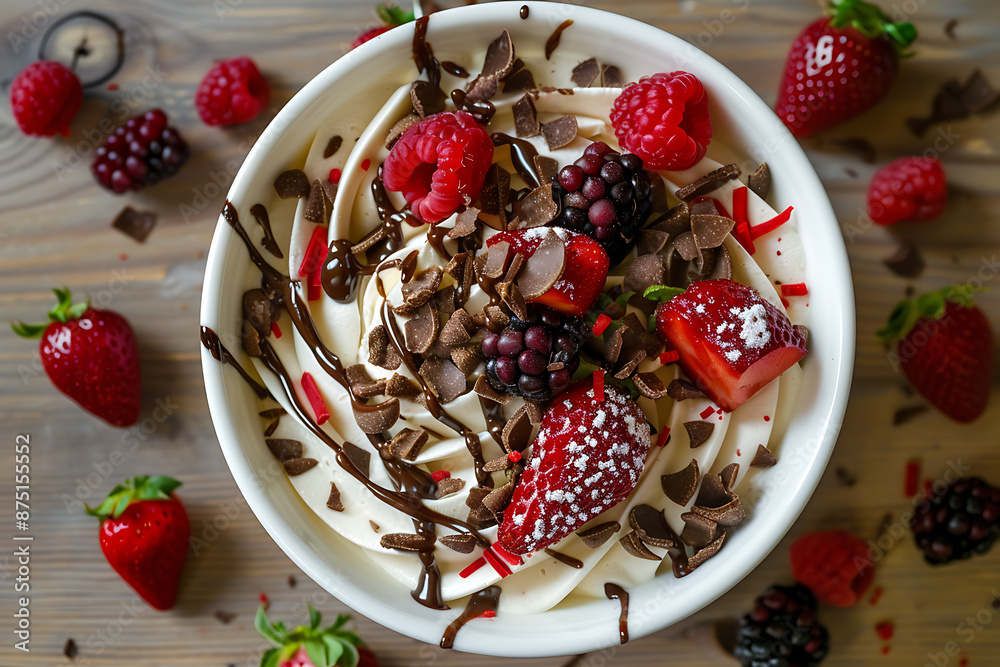 Wall mural Dessert bowl with fruit and berries