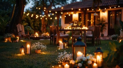 Moonlit garden party with sustainable, zero-waste decorations, celebrating eco-friendly living