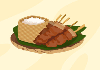 Grilled pork with sticky rice, Asian food