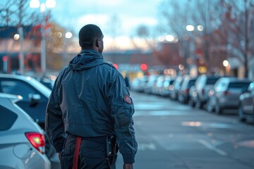 Fototapeta premium Security Guard Walking in a Parking Lot