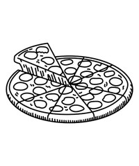 cartoon Pizza black and white