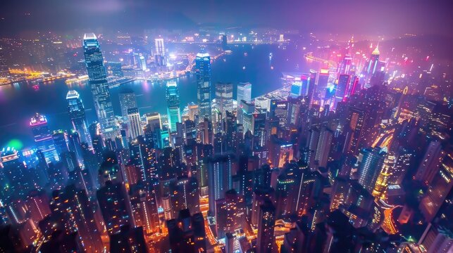 Beautiful City Illuminated at Night