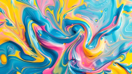 Abstract background with colorful liquid paint swirls, forming unique patterns with shades like blue, yellow, pink, and orange.