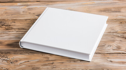 Fototapeta premium Product mockup of blank book cover on wooden table for publishing and literature