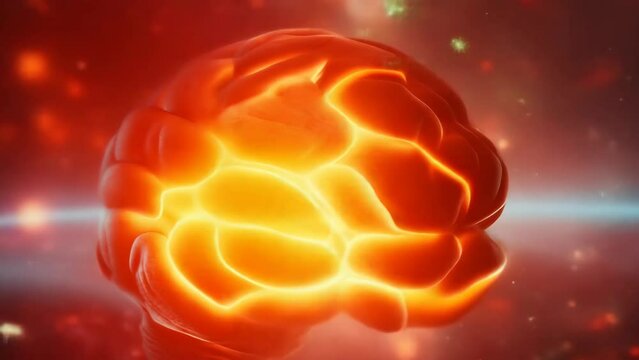 Exploding brain with fiery elements and particles in a dramatic scene