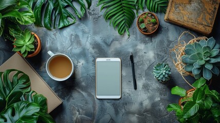 Tranquil Minimalism: Serene Smartphone Display on a Clean Tabletop