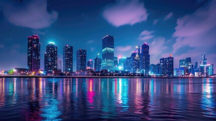 Obraz premium Beautiful City Illuminated at Night