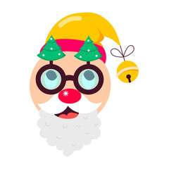 Santa claus with christmas glasses, flat style sticker 

