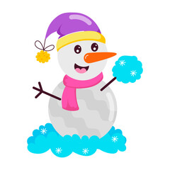A comic style mascot of cute snowman with santa hat 

