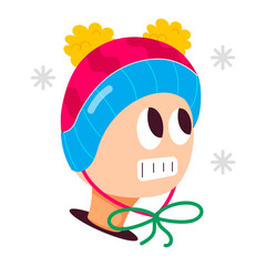 A flat style sticker of freezing boy wearing winter beanie 

