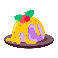 A flat style sticker of christmas pudding 

