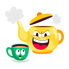 A flat style sticker of tea kettle 


