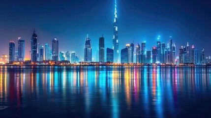 Obraz premium Beautiful City Illuminated at Night