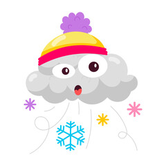 A flat style mascot of snowy cloud with winter beanie 

