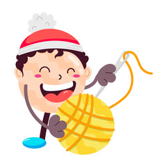 A cute comic style mascot of knitting ball 

