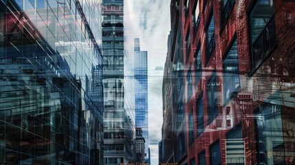 "Urban Contrast": This collage showcases modern glass skyscrapers contrasting with historical buildings. generated AI	

