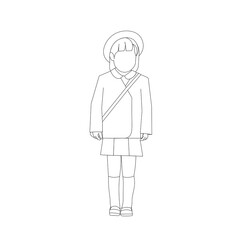 日本の幼稚園に通う女の子の立ち姿　線画