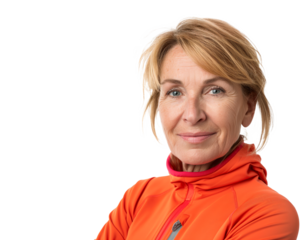 Smiling Mature Woman in Orange Jacket