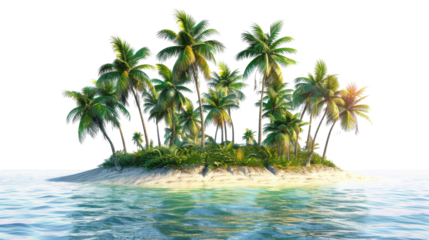 Tropical island with trees summer vacation concept idea Isolated on white background, ai created image.