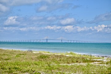 Sunshine skyway bridge spans over Tampa Bay