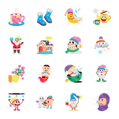 WebSet of Winter and Xmas Flat Stickers 

