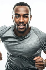 Smiling Male Runner in Grey Sportswear