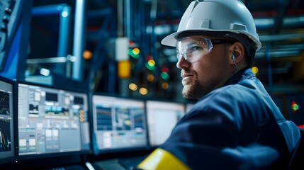 Wind Turbine Engineer Overseeing in Control Center