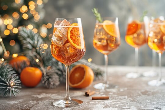 Aperol Spritz Cocktail with Christmas Decorations