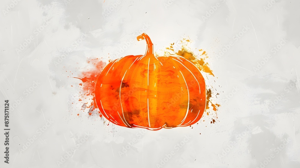 Wall mural scary pumpkin with water color splash on white background