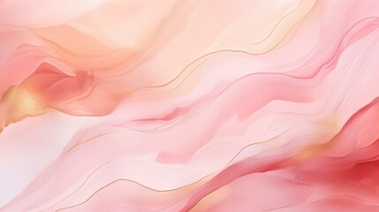 Obraz premium Abstract yellow and pink marble watercolor background with golden lines, dots and stains. Pastel rose and ochre alcohol ink drawing effect.