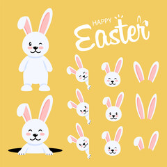 Fototapeta premium Easter banny. Easter rabbit collection. Easter cartoon bunny set. Easter decoration.