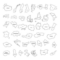 Map of Europe. Set from selected countries. Line style.