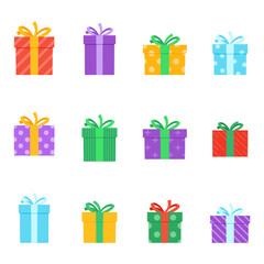 Gift boxes vector set. Flat and silhouette icons.