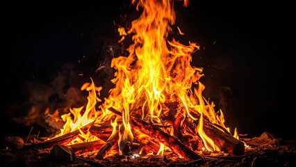 Obraz premium Fiery glow of a fire burning in the night , fire, burning, night, flames, heat, warmth, campfire, outdoors, glowing, embers