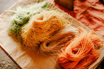 Closeup of colorful rice noodles