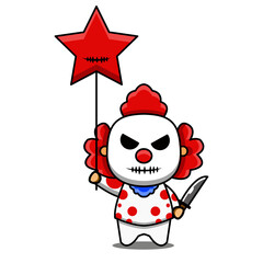 cute vector design illustration mascot character evil clown with knife