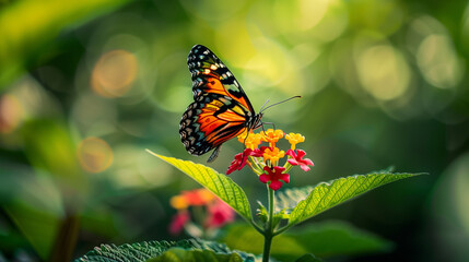 Obraz premium Butterfly Feeding on Bright Flowers