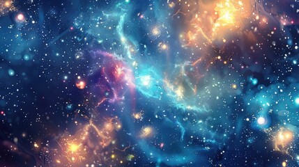 Fototapeta premium A stunning view of a colorful galaxy filled with stars, nebulae, and galaxies. The deep space image captures the beauty of the universe.