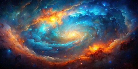 Colorful galaxy with a blue and orange cloud, galaxy, colorful, blue, orange, space, universe, stars, nebula, cosmic