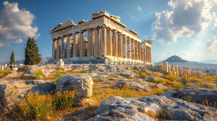 Obraz premium Create a realistic depiction of the Acropolis with significant copy space