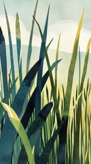 Tall blades of grass stand tall against a light, cloudy sky