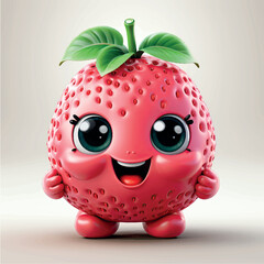 Fototapeta premium Stylized 3D illustration of a friendly cartoon character strawberry. Cute 3D art strawberry character print on clothes, stationery, books, children's products, printing on juice and yogurt packaging.