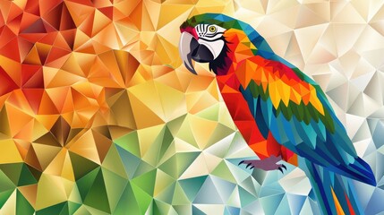 Fototapeta premium Vibrant geometric illustration of a colorful parrot set against a dynamic polygonal background in various shades.