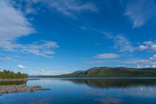 Landscape at Langas lake in G&auml;llivare, Lappland, Sweden.