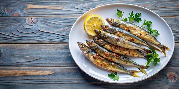 Fried small horse mackerel and petit chinchard frit on a plate , seafood, fish, fried, crispy, meal, dish, tasty