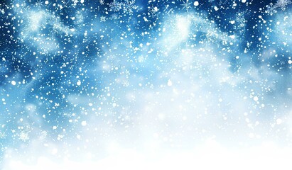 Obraz premium Abstract snow background with falling snowflakes and bokeh lights. Winter blizzard with light blue gradient sky. Christmas holiday